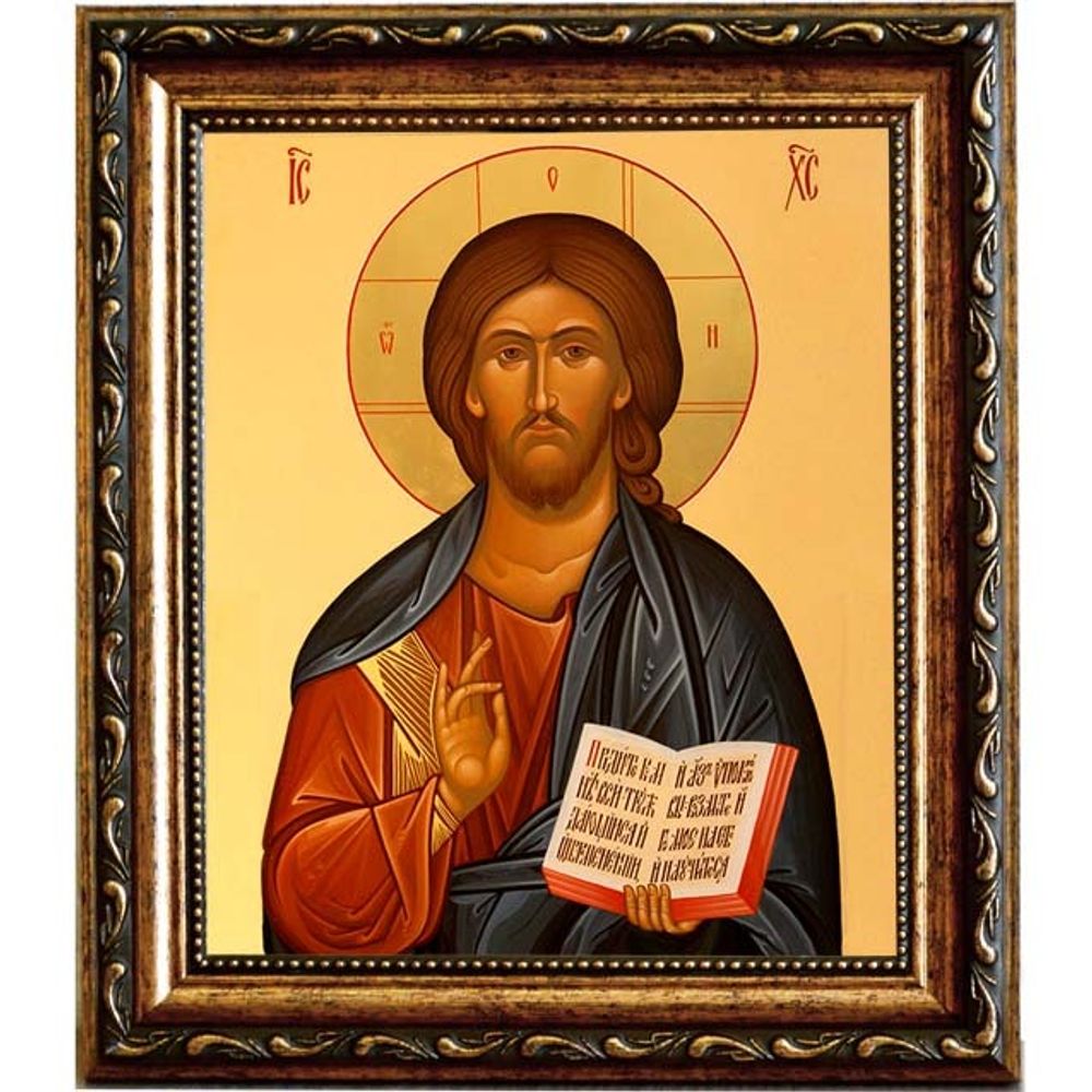 Спас Вседержитель с открытым Евангелием. Икона на холсте.