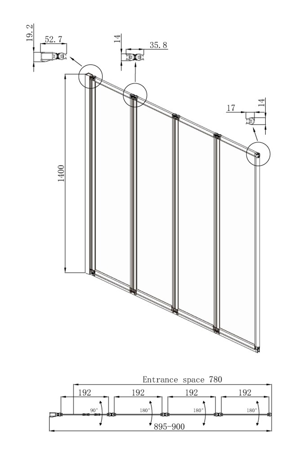 Шторка для ванны Ambassador Bath Screens 16041110L (90х140) хром,стекло прозрачное,складная,1 место