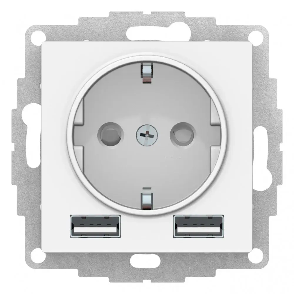 ATLASDESIGN РОЗЕТКА 16А c 2 USB A+A, 5В/2,4А, 2х5В/1,2А, механизм, БЕЛЫЙ
