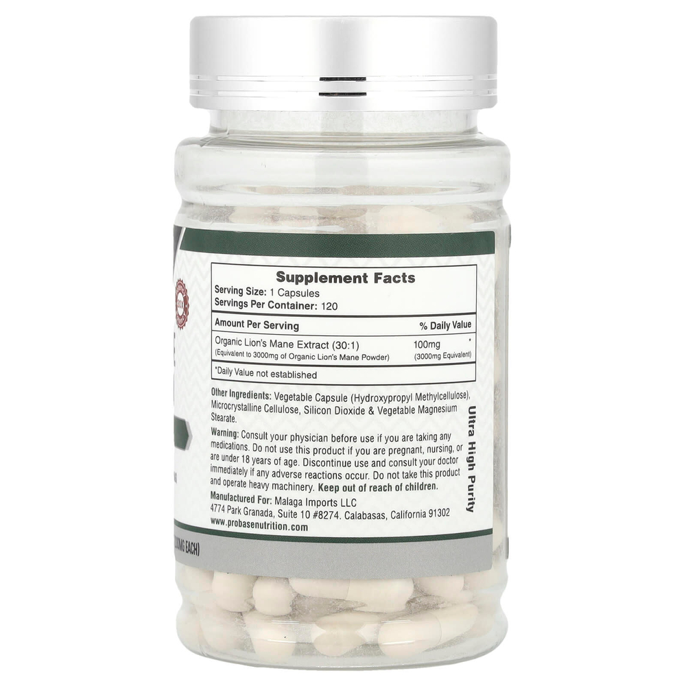 Probase Nutrition, Гриб львиная грива, 100 мг, 120 капсул