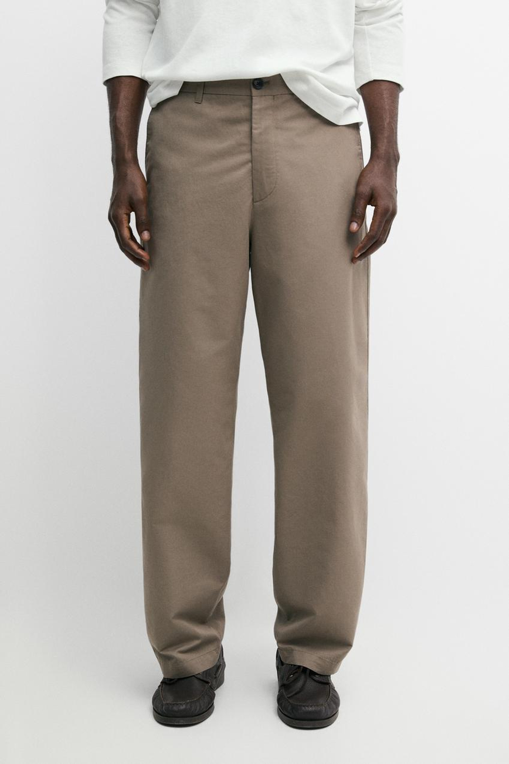 Massimo Dutti Брюки из поплина бочкообразного кроя из хлопка и льна, зеленый