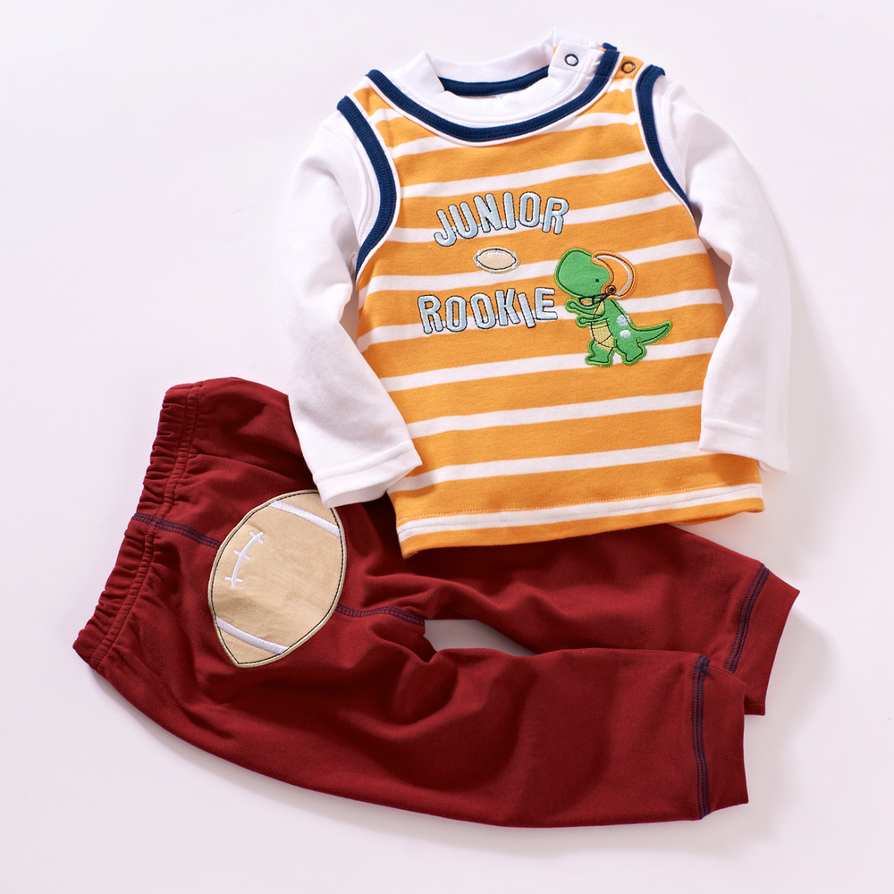 Комплект из лонгслива в полоску и брюк с аппликацией