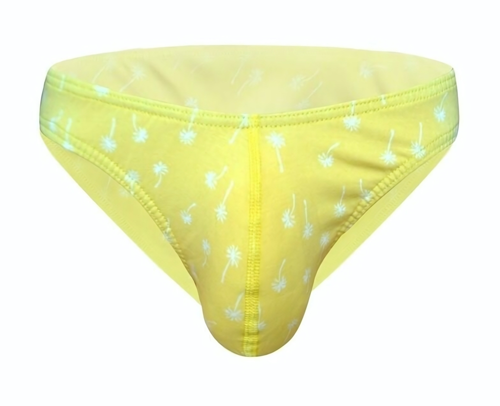 Желтые хлопковые трусы-слипы с принтом в виде пальм (Размер: XL) (Цвет: желтый)