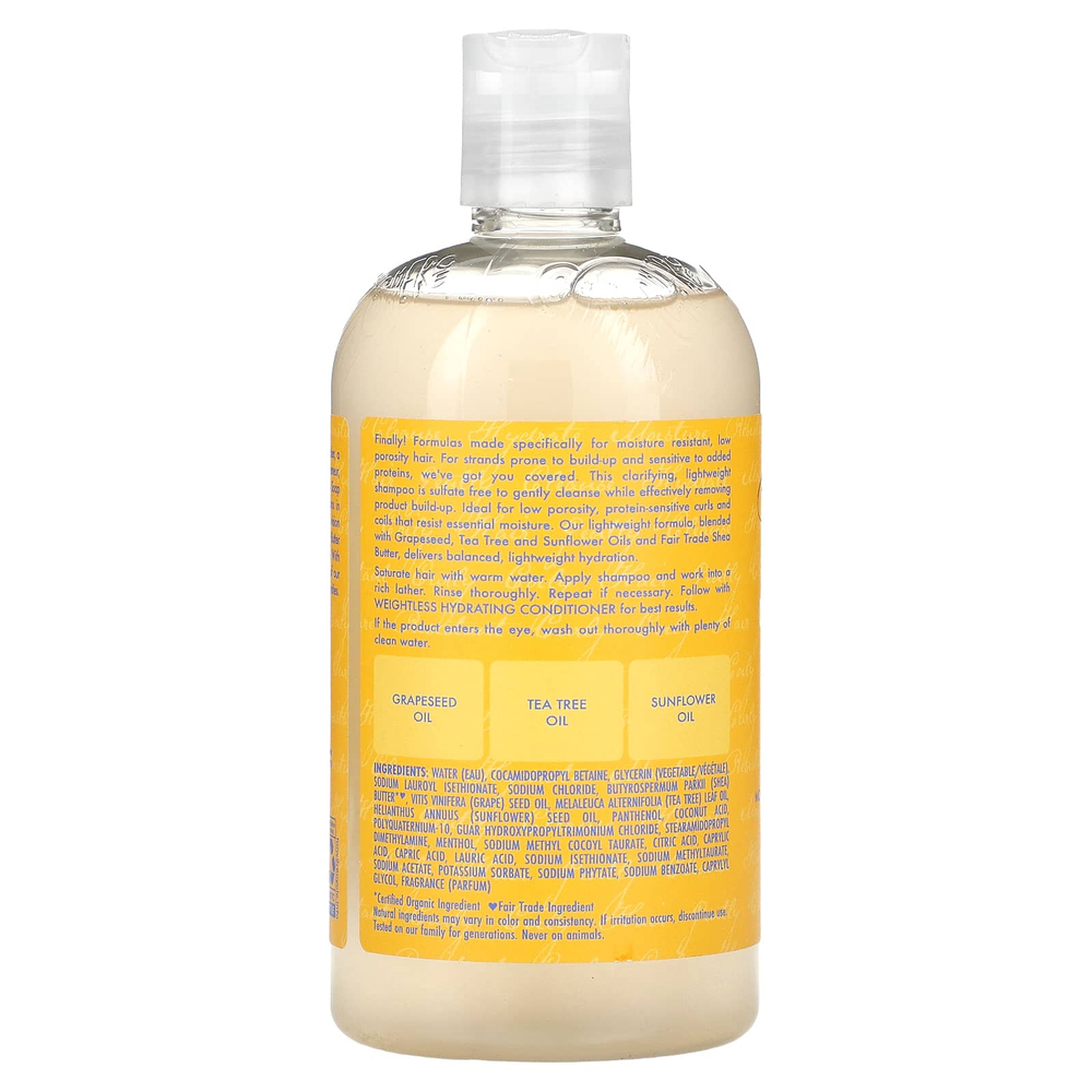 SheaMoisture, Невесомый увлажняющий шампунь с низкой пористостью, масло виноградных косточек и масла чайного дерева, 384 мл (13 жидк. унц.)