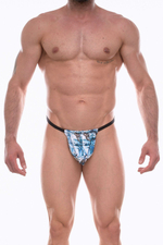 Мужские трусы-стринги с голубым принтом (Размер: M) (Цвет: голубой)