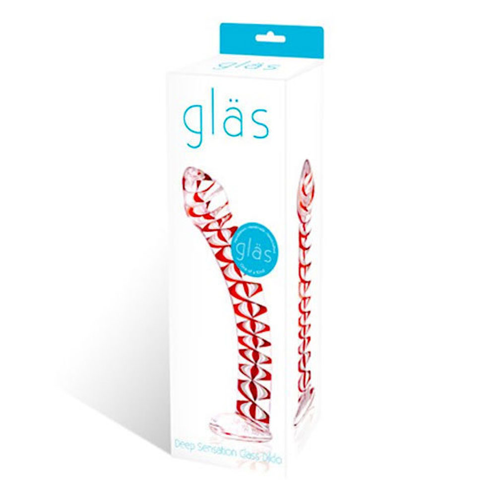 Изогнутый стеклянный фаллос с декоративной спиралью внутри, 20 см