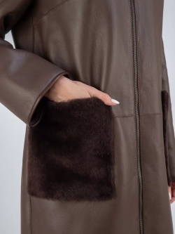 Дубленка натуральная с капюшоном длинная Турция