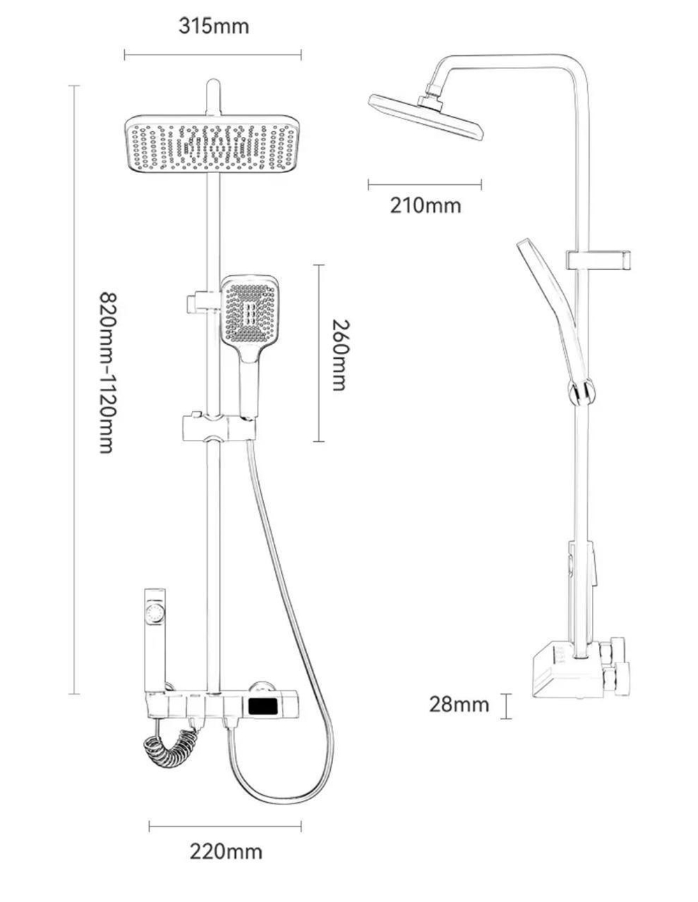 Душевая система с тропическим душем, термостатом и цифровым дисплеем, цвет «Оружейная сталь» (Gun Grey)