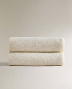 ZARA HOME ПЛЕД С БАХРОМОЙ, ЖЕЛТОВАТО-БЕЛЫЙ