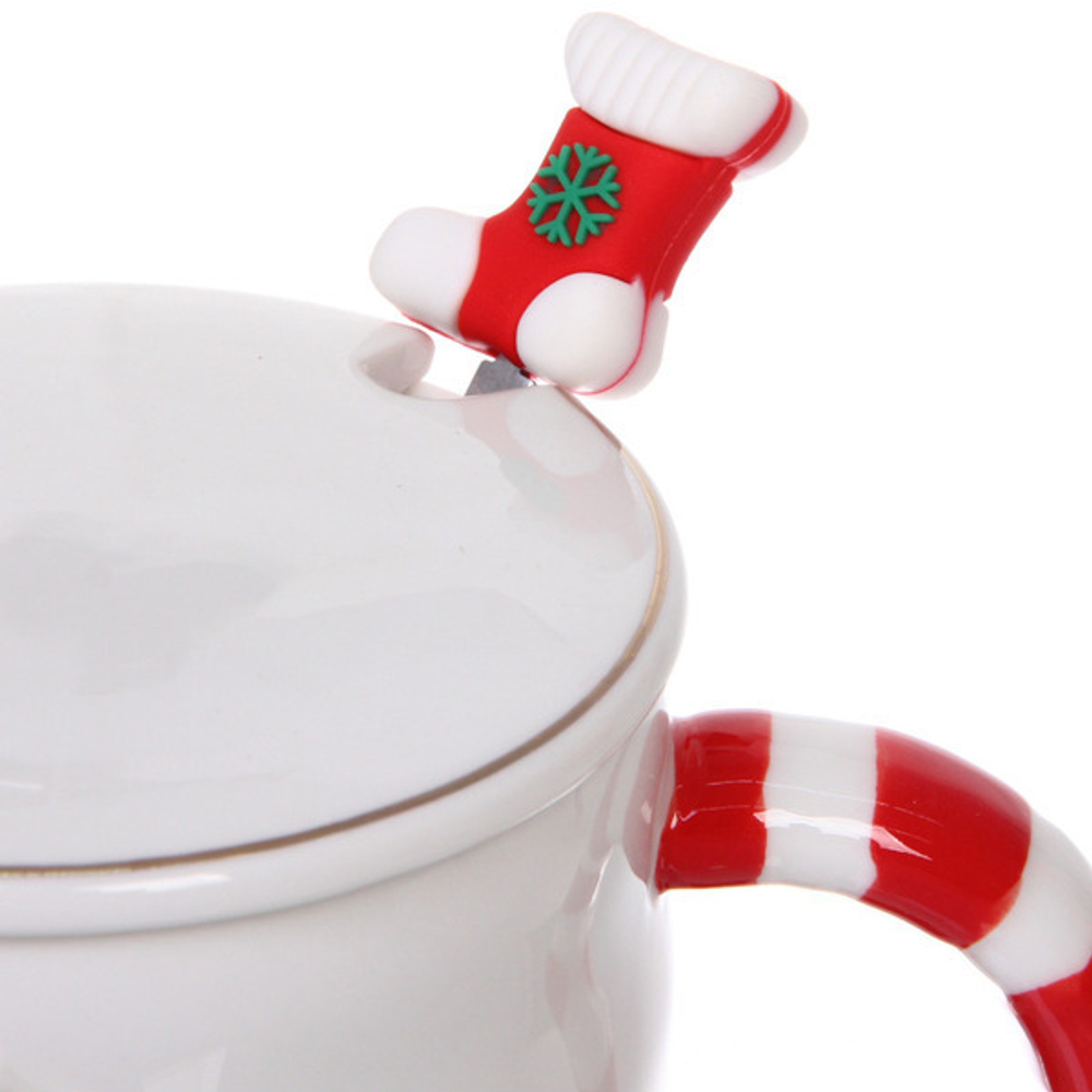 Кружка керамическая 380мл «Новогодняя ёлочка» с крышкой и ложкой