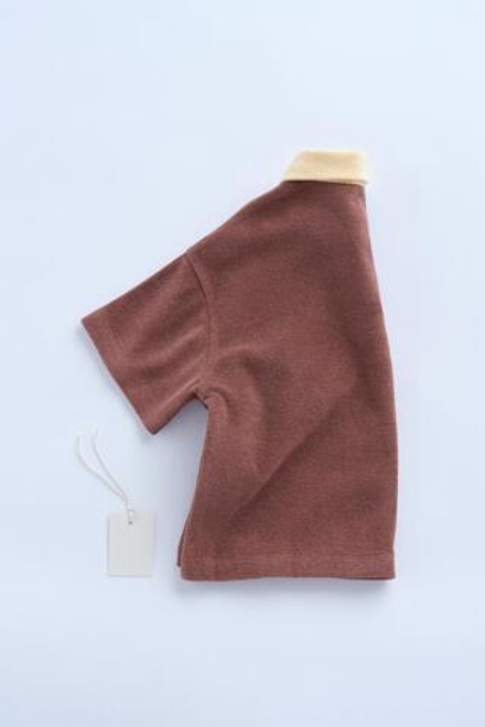 ZARA ПОЛО ИЗ МАХРОВОЙ ТКАНИ С КОНТРАСТНЫМ ВОРОТНИКОМ, ТЕРРАКОТОВЫЙ