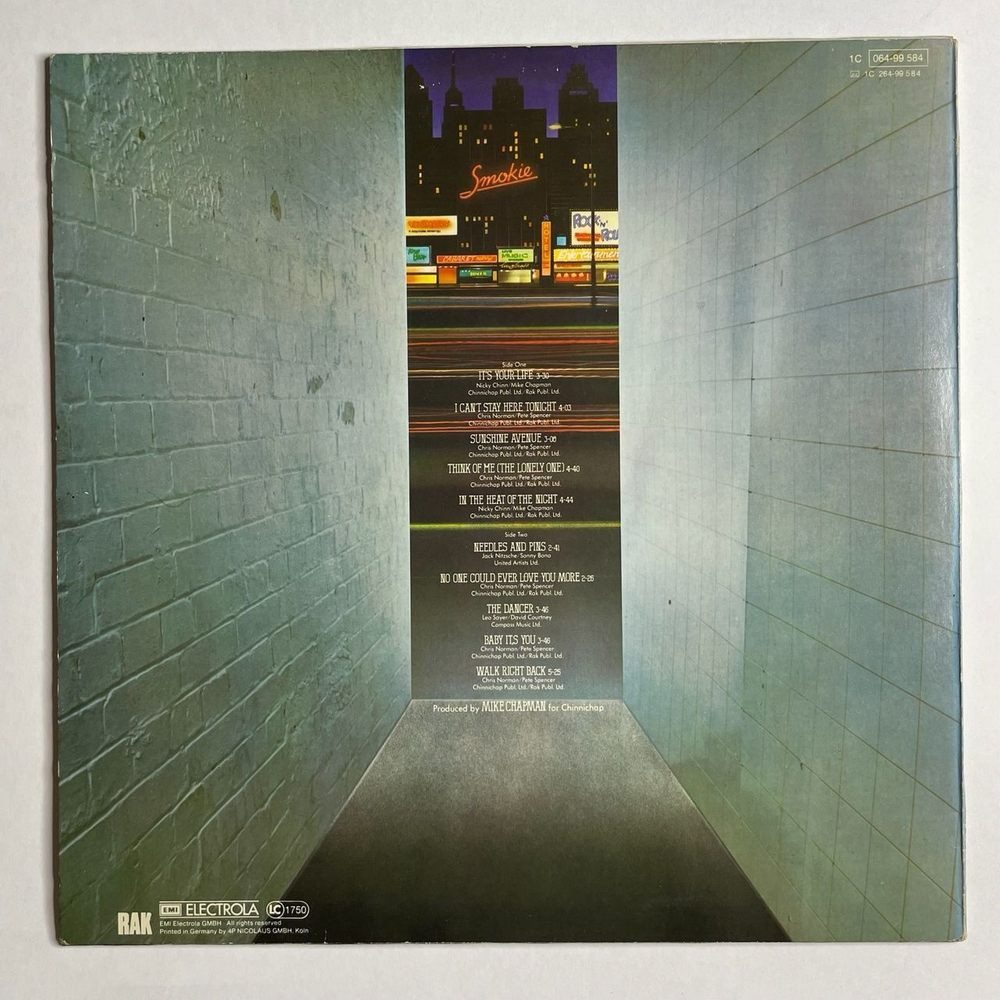 Винтажная виниловая пластинка LP Smokie Bright Lights and Back Alleys (Germany 1977) Needles And Pins