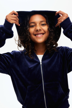 H&M Велюровая толстовка с капюшоном на молнии, темно-синий