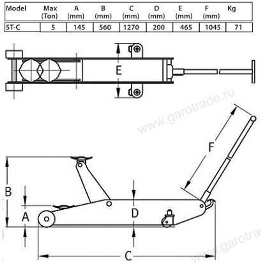 Гидравлический подкатной домкрат г/п 5 т 5T-C Compac