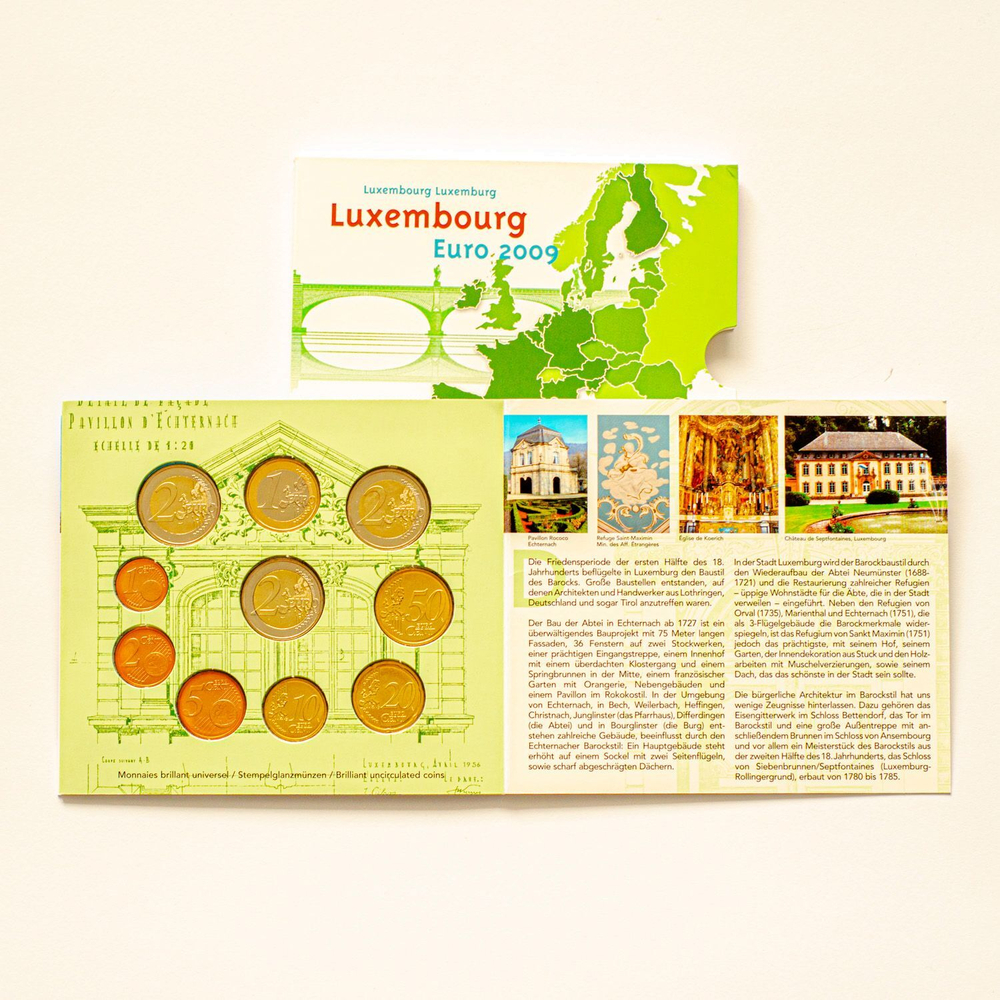 Luxembourg 2009 Year Set + 2 Euro "10th Anniversary of Economic and Monetary Union" & 2 Euro "90th Anniversary of Grand Duchess Charlotte's Accession to the Throne"