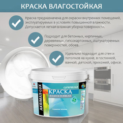 Краска Влагостойкая акриловая AKRIMAX для помещений с повышенной влажностью,