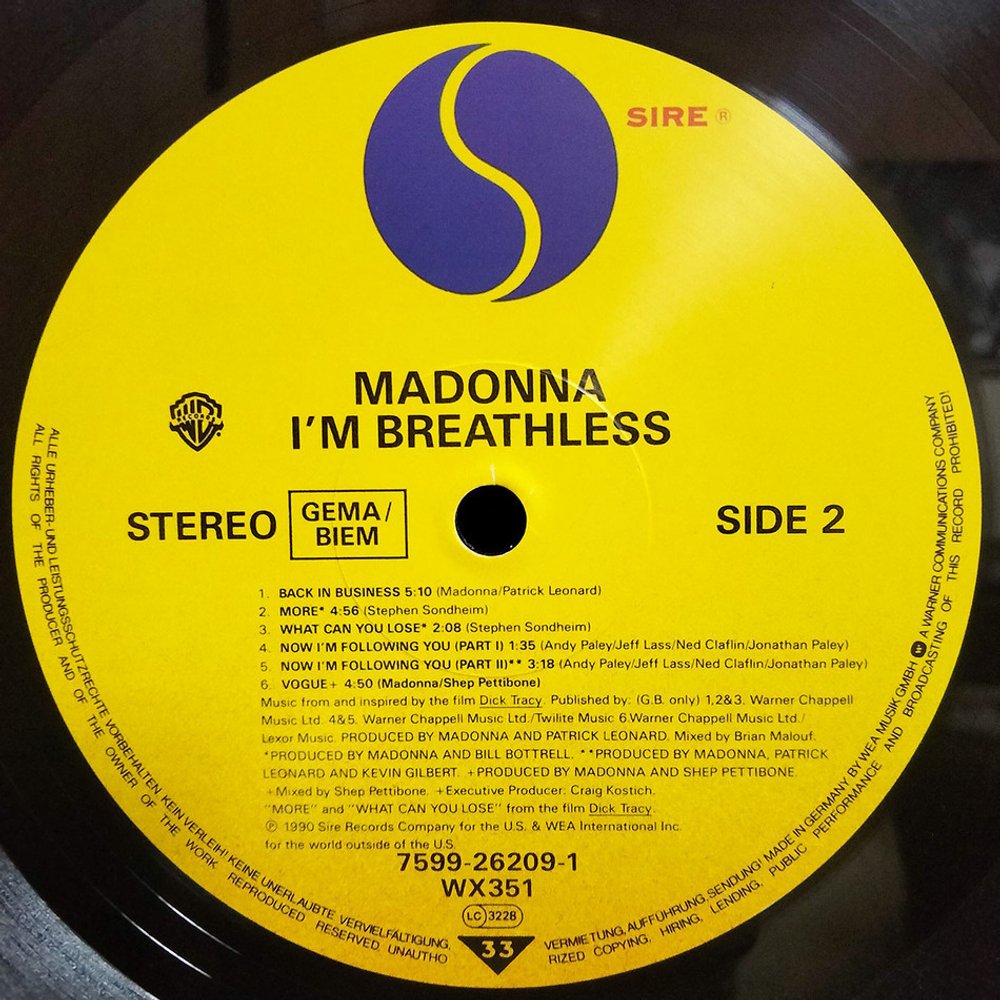 Madonna / I'm Breathless (Music From And Inspired By The Film Dick Tracy)(LP)