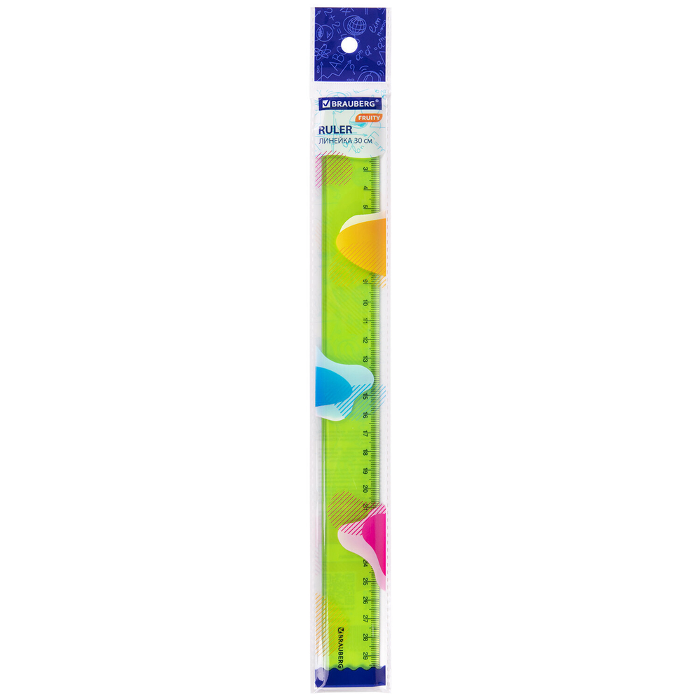 Линейка пластиковая 30 см BRAUBERG "FRUITY" тонированная ассорти (24 штуки в упаковке)