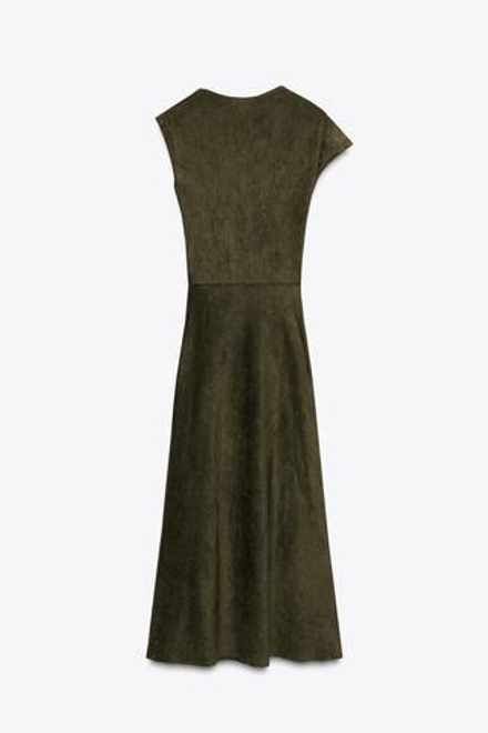 ZARA АСИММЕТРИЧНОЕ ПЛАТЬЕ ИЗ ИСКУССТВЕННОЙ ЗАМШИ, ХАКИ