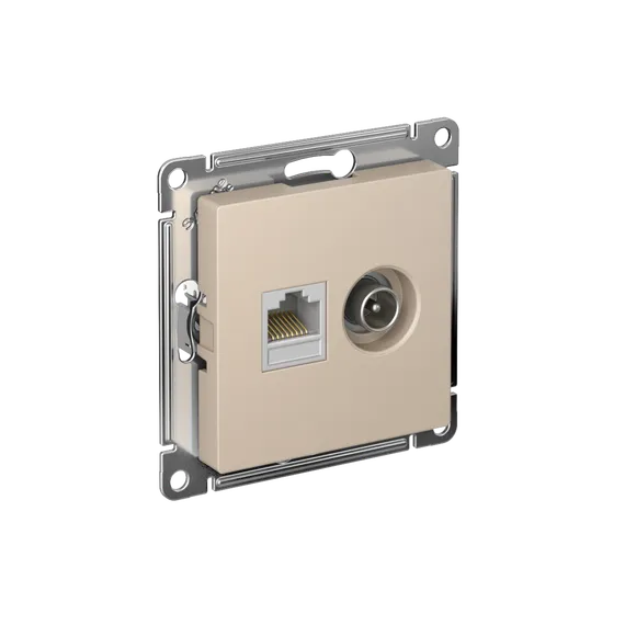 Розетка компьютерная + телевизионная 2-м СП AtlasDesign RJ45 кат.5E + TV механизм песочн. SE ATN001289