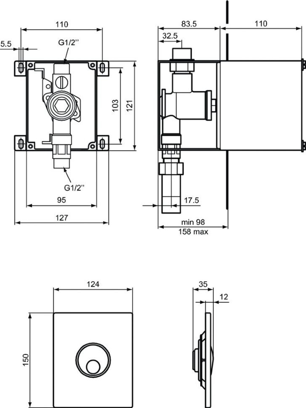 Антивандальное смывное устройство Ideal Standard PROSYS SEPTA PRO R0139JG для писсуара