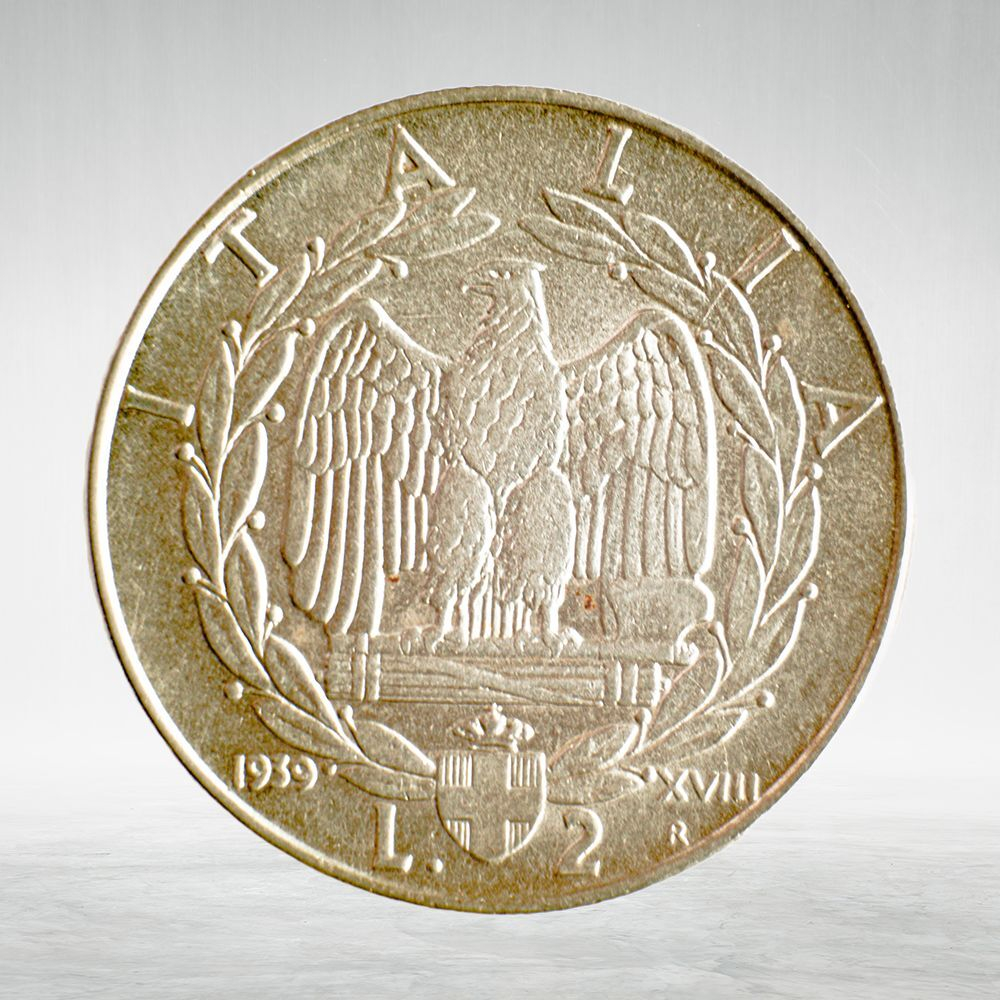 Italy 2 Lire 1939 R "Eagle and Fasces – Victor Emmanuel III", AU