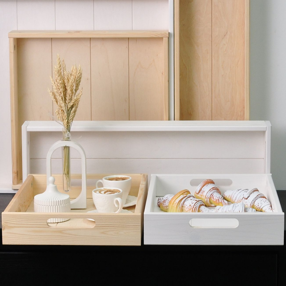 Столик поднос деревянный разборный для кухни 38х28, белый