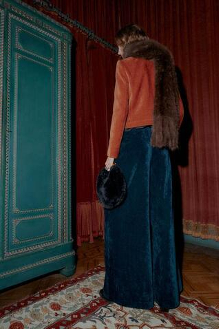 ZARA ШИРОКИЕ БРЮКИ ИЗ ВЕЛЬВЕТА, УТИНО-ЗЕЛЕНЫЙ