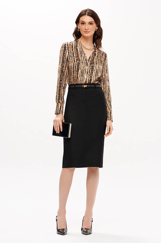 23408 Блузка женская (черно-песочный принт)