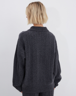 Поло объемного кроя из смесового кашемира темно-серый