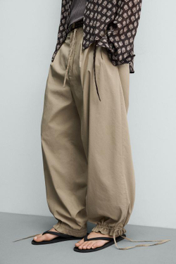 ZARA БРЮКИ BALLOON FIT С ЗАЩИПАМИ, РЫЖЕВАТО-КОРИЧНЕВЫЙ