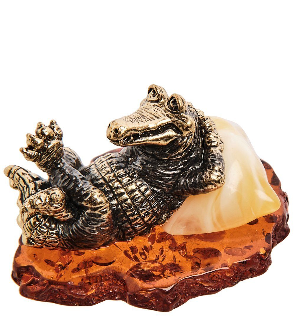 Народные промыслы AM-3055 Фигурка «Крокодил Релакс» (латунь, янтарь)