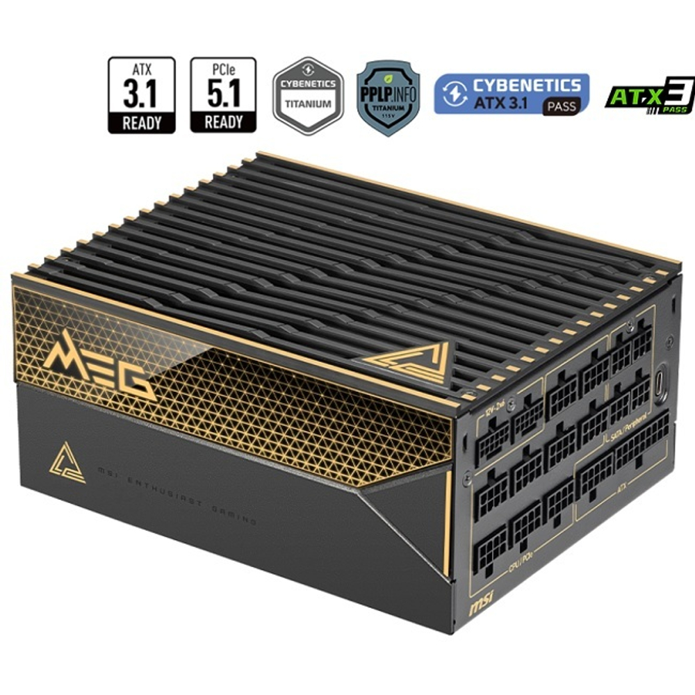 Блок питания MSI 1600W MEG Ai1600T PCIE5, модульный, 135mm, PCIe Gen 5.0, 80 PLUS Titanium (306-7ZPEX11-CE0)