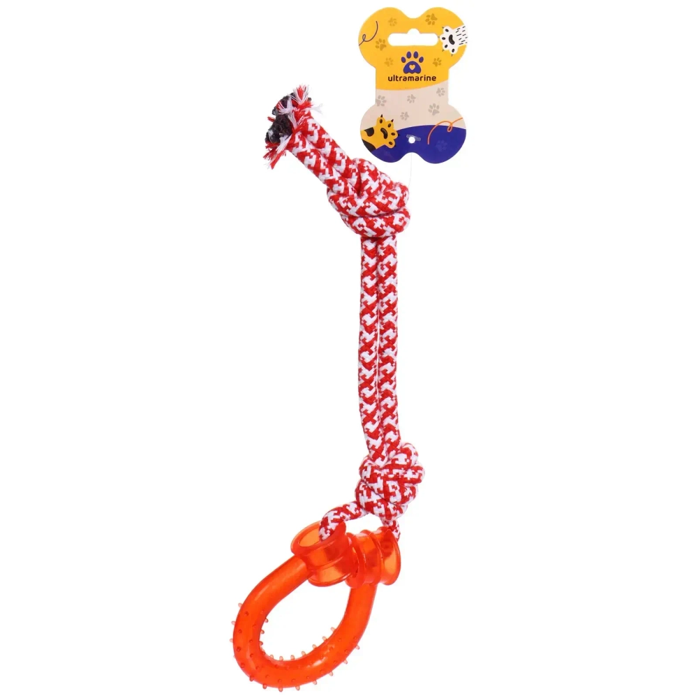 Игрушка - канат для собак мелких и средних пород «НЕСКУЧАЙКА», цвет красный, 37см / 110гр (лейбл)