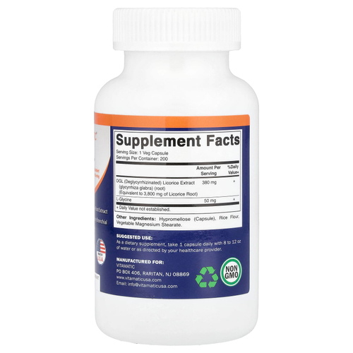 Vitamatic, DGL, 200 растительных капсул