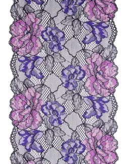303 Кружево эластичное 19,5 см, Италия, черный/лиловый/фиолет