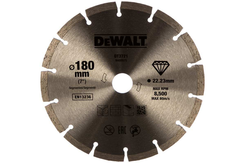 Диск алмазный отрезной (180х22.2 мм) для УШМ DEWALT DT 3721