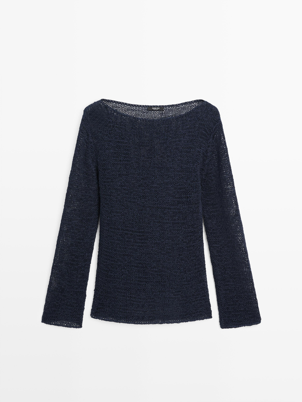 Massimo Dutti Трикотажный свитер из смесового хлопка с вырезом «лодочка», темно-синий