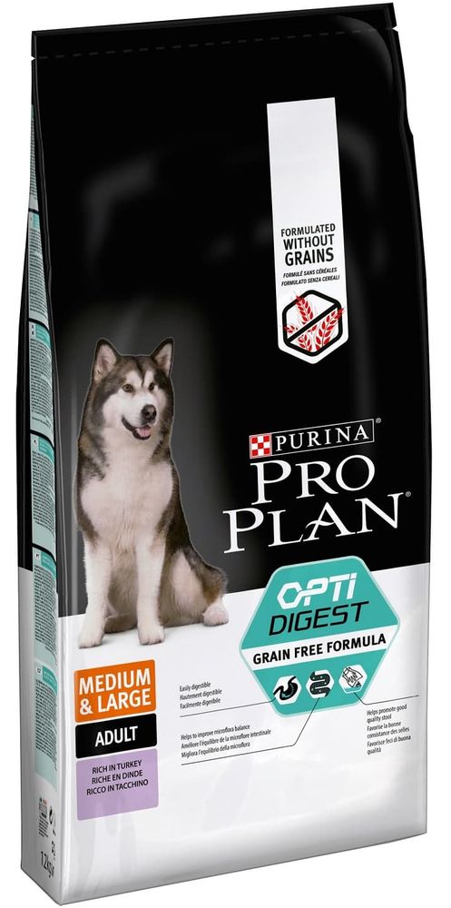Pro Plan Grain Free 12кг корм для взр. собак ср. пород с Индейкой (Чувст. пищеварение) (12399415)