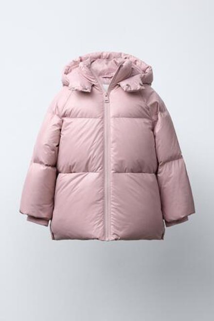 ZARA ПУХОВИК С НАПОЛНИТЕЛЕМ ИЗ ПЕРА И ПУХА WATER REPELLENT, РОЗОВЫЙ