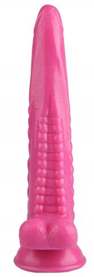 Розовый анальный реалистичный стимулятор на присоске - 25,5 см. (Цвет: розовый)