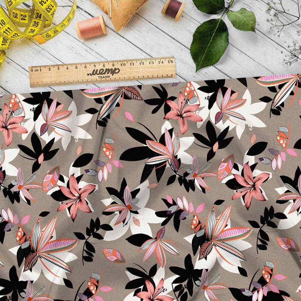 Ткань лен лилии с тенью