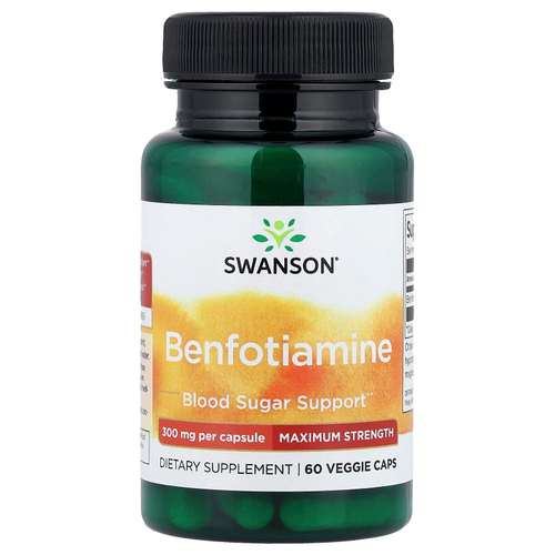 Swanson Vitamins, Бенфотиамин, максимальная эффективность, 300 мг, 60 растительных капсул
