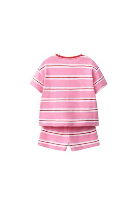 ZARA КОМПЛЕКТ ИЗ ФУТБОЛКИ И ШОРТОВ В ПОЛОСКУ, РОЗОВЫЙ/БЕЛЫЙ