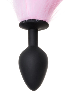 Анальная втулка с бело-розовым хвостом POPO Pleasure by TOYFA, M, силикон, черная, 45 см, Ø 2,5 см