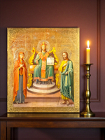 Спас Великий Архиерей Деисус (Деисис). Иисус Христос с Божией Матерью и Иоанном Предтечей. Деревянная икона на левкасе