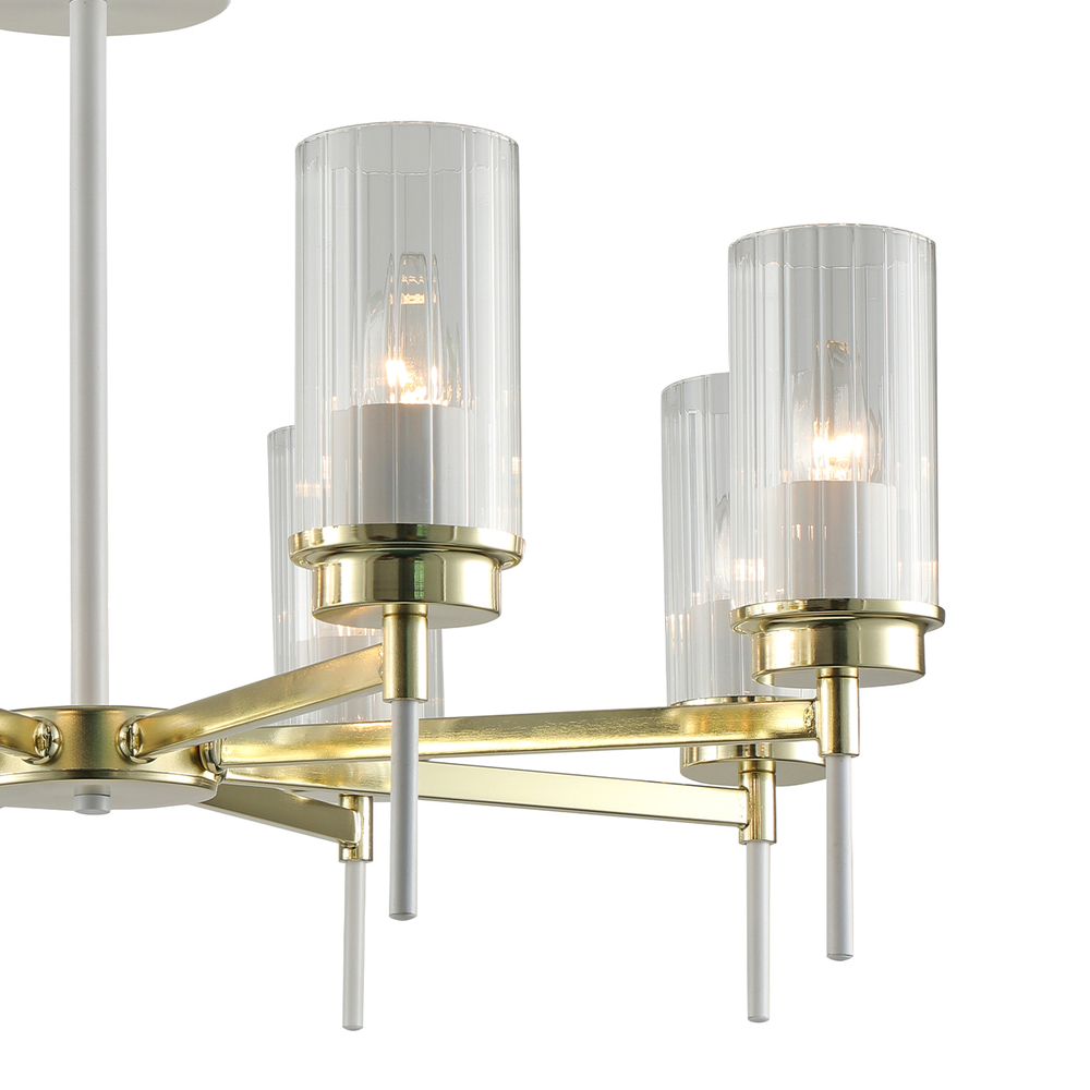 Люстра на штанге 8x40Вт E14, металл/стекло, золото, прозрачный плафон