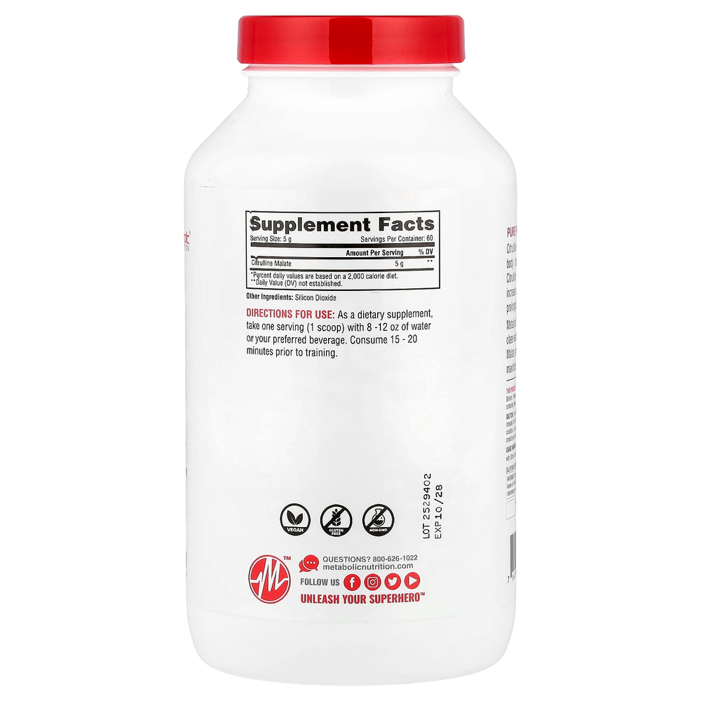 Metabolic Nutrition, Цитруллин, без добавок, 300 г (10,58 унции)