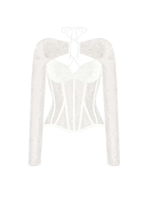 Tоп корсетного типа из кружева с рукавами