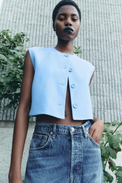 ZARA ТОП-ЖИЛЕТ С ПУГОВИЦАМИ — ZW COLLECTION, ГОЛУБОЙ